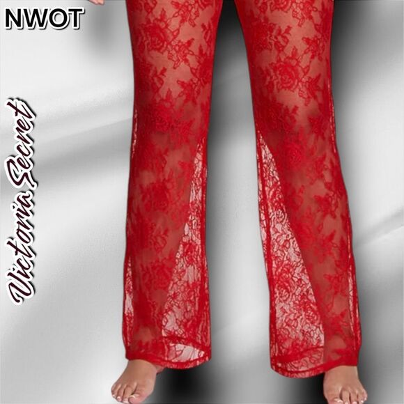 New NWOT Victoria's Secret VS Archives Red Rose Lace Pants - Medium - Picture 3 of 4